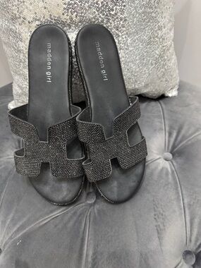Madden Girl Black Crystal Embellished Slide sandals